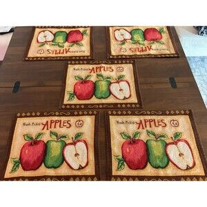 Vintage Table Placemats Apple Tapestry Cottagecore Set of 5 Granny Fresh Picked